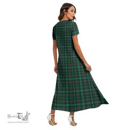 ScotsTee Shop Scottish Ross Hunting Modern Clan Tartan Womens Fitted V-neck Side Slit Maxi Dress