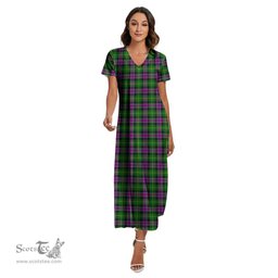 ScotsTee Shop Scottish Selkirk Clan Tartan Womens Fitted V-neck Side Slit Maxi Dress
