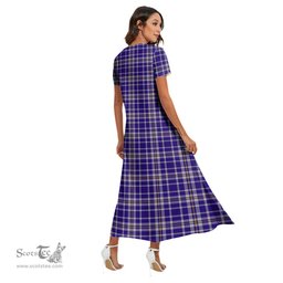 ScotsTee Shop Scottish Ochterlony Clan Crest Tartan Womens Fitted V-neck Side Slit Maxi Dress
