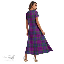 ScotsTee Shop Scottish Wardlaw Modern Clan Tartan Womens Fitted V-neck Side Slit Maxi Dress