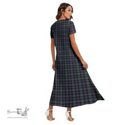 ScotsTee Shop Scottish Rose Hunting Modern Clan Tartan Womens Fitted V-neck Side Slit Maxi Dress
