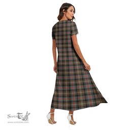 ScotsTee Shop Scottish Sutherland Weathered Clan Crest Tartan Womens Fitted V-neck Side Slit Maxi Dress