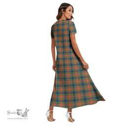 ScotsTee Shop Scottish Wilson Ancient Clan Tartan Womens Fitted V-neck Side Slit Maxi Dress
