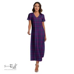 ScotsTee Shop Scottish Pride of Glencoe Clan Tartan Womens Fitted V-neck Side Slit Maxi Dress