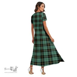 ScotsTee Shop Scottish Wallace Hunting Ancient Clan Tartan Womens Fitted V-neck Side Slit Maxi Dress