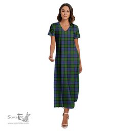 ScotsTee Shop Scottish Paterson Clan Tartan Womens Fitted V-neck Side Slit Maxi Dress
