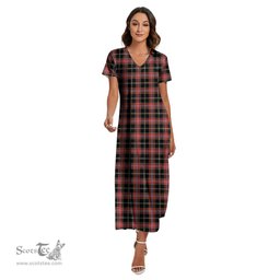 ScotsTee Shop Scottish Norwegian Night Clan Tartan Womens Fitted V-neck Side Slit Maxi Dress