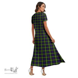 ScotsTee Shop Scottish Watson Modern Clan Tartan Womens Fitted V-neck Side Slit Maxi Dress