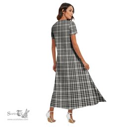 ScotsTee Shop Scottish Scott Black White Ancient Clan Tartan Womens Fitted V-neck Side Slit Maxi Dress