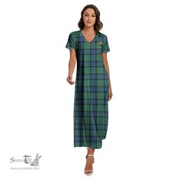 ScotsTee Shop Scottish Sinclair Hunting Ancient Clan Crest Tartan Womens Fitted V-neck Side Slit Maxi Dress