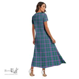 ScotsTee Shop Scottish Ralston Clan Tartan Womens Fitted V-neck Side Slit Maxi Dress