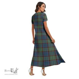 ScotsTee Shop Scottish Nicolson Hunting Ancient Clan Crest Tartan Womens Fitted V-neck Side Slit Maxi Dress