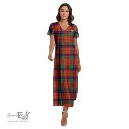 ScotsTee Shop Scottish Nicolson Ancient Clan Crest Tartan Womens Fitted V-neck Side Slit Maxi Dress
