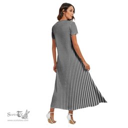 ScotsTee Shop Scottish Shepherd Clan Tartan Womens Fitted V-neck Side Slit Maxi Dress