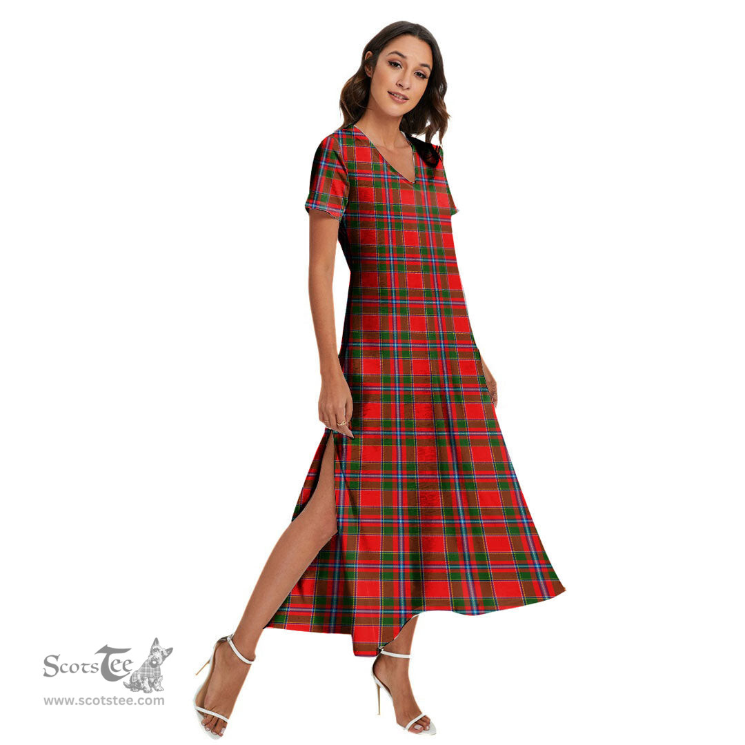 ScotsTee Shop Scottish Perthshire District Clan Tartan Womens Fitted V-neck Side Slit Maxi Dress
