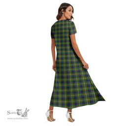 ScotsTee Shop Scottish Reid Green Clan Tartan Womens Fitted V-neck Side Slit Maxi Dress