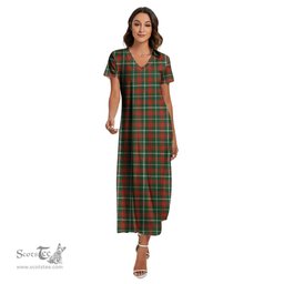 ScotsTee Shop Scottish Princess Margaret Clan Tartan Womens Fitted V-neck Side Slit Maxi Dress
