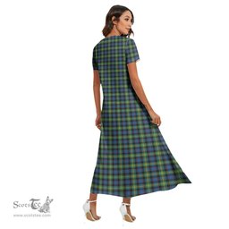 ScotsTee Shop Scottish Watson Ancient Clan Tartan Womens Fitted V-neck Side Slit Maxi Dress