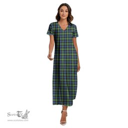 ScotsTee Shop Scottish Watson Ancient Clan Tartan Womens Fitted V-neck Side Slit Maxi Dress