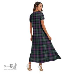 ScotsTee Shop Scottish Rose Hunting Modern Clan Crest Tartan Womens Fitted V-neck Side Slit Maxi Dress