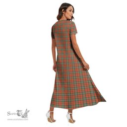ScotsTee Shop Scottish Scott Ancient Clan Tartan Womens Fitted V-neck Side Slit Maxi Dress