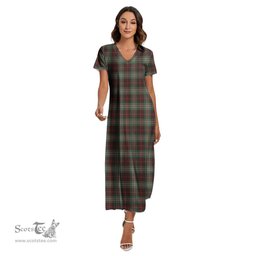 ScotsTee Shop Scottish Scott Brown Ancient Clan Tartan Womens Fitted V-neck Side Slit Maxi Dress