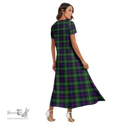 ScotsTee Shop Scottish Sutherland Modern Clan Tartan Womens Fitted V-neck Side Slit Maxi Dress