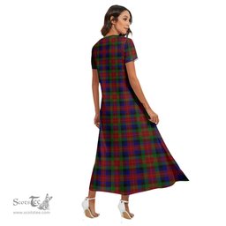 ScotsTee Shop Scottish Tennant Clan Tartan Womens Fitted V-neck Side Slit Maxi Dress