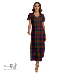 ScotsTee Shop Scottish Tennant Clan Tartan Womens Fitted V-neck Side Slit Maxi Dress