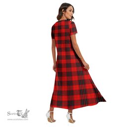 ScotsTee Shop Scottish Wemyss Modern Clan Tartan Womens Fitted V-neck Side Slit Maxi Dress