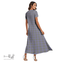 ScotsTee Shop Scottish Sir Walter Scott Clan Tartan Womens Fitted V-neck Side Slit Maxi Dress