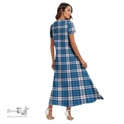 ScotsTee Shop Scottish Strathclyde District Clan Tartan Womens Fitted V-neck Side Slit Maxi Dress