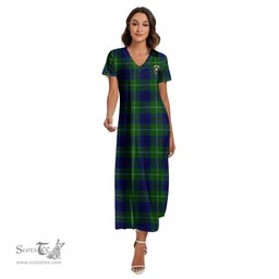 ScotsTee Shop Scottish Oliphant Modern Clan Crest Tartan Womens Fitted V-neck Side Slit Maxi Dress