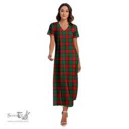 ScotsTee Shop Scottish Stewart Atholl Modern Clan Tartan Womens Fitted V-neck Side Slit Maxi Dress