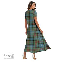 ScotsTee Shop Scottish Paisley District Clan Crest Tartan Womens Fitted V-neck Side Slit Maxi Dress