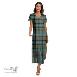 ScotsTee Shop Scottish Paisley District Clan Crest Tartan Womens Fitted V-neck Side Slit Maxi Dress