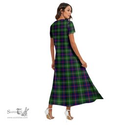 ScotsTee Shop Scottish Sutherland Modern Clan Crest Tartan Womens Fitted V-neck Side Slit Maxi Dress