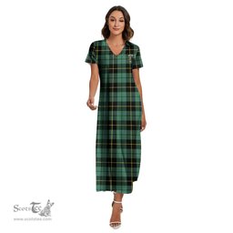 ScotsTee Shop Scottish Wallace Hunting Ancient Clan Crest Tartan Womens Fitted V-neck Side Slit Maxi Dress