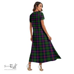ScotsTee Shop Scottish Urquhart Modern Clan Crest Tartan Womens Fitted V-neck Side Slit Maxi Dress