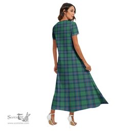 ScotsTee Shop Scottish Shaw Ancient Clan Crest Tartan Womens Fitted V-neck Side Slit Maxi Dress