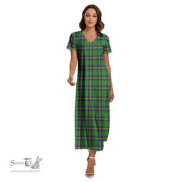 ScotsTee Shop Scottish New Mexico Clan Tartan Womens Fitted V-neck Side Slit Maxi Dress