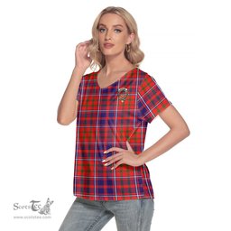 ScotsTee Shop Scottish Cameron of Lochiel Modern Clan Crest Tartan Womens V Neck T Shirt