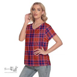 ScotsTee Shop Scottish Cameron of Lochiel Modern Clan Tartan Womens V Neck T Shirt