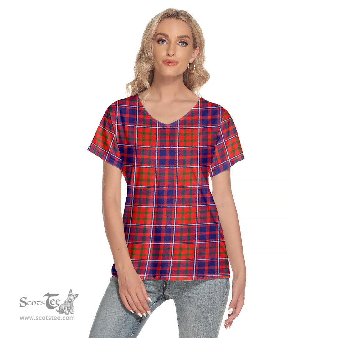 ScotsTee Shop Scottish Cameron of Lochiel Modern Clan Tartan Womens V Neck T Shirt