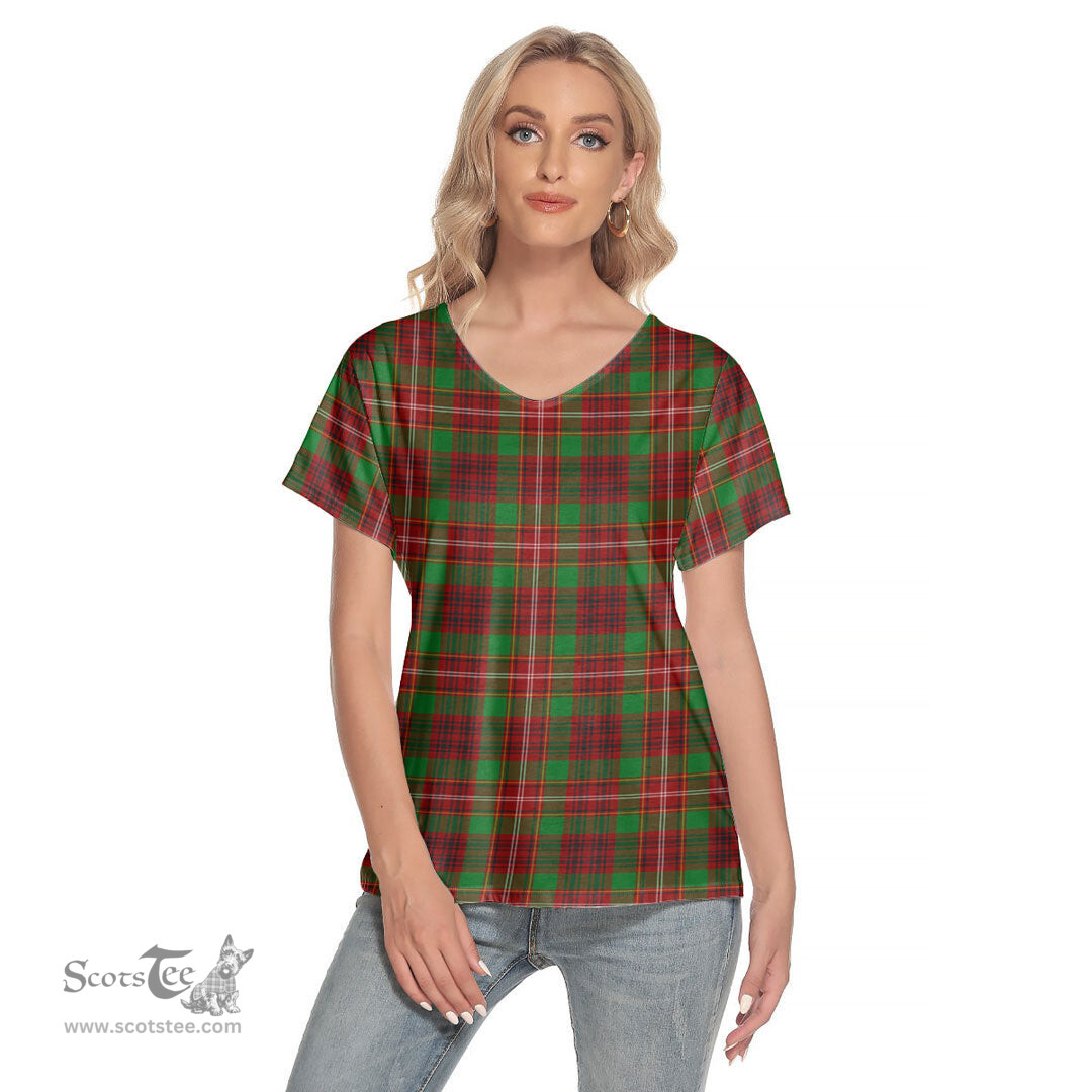 ScotsTee Shop Scottish Ainslie Clan Tartan Womens V Neck T Shirt