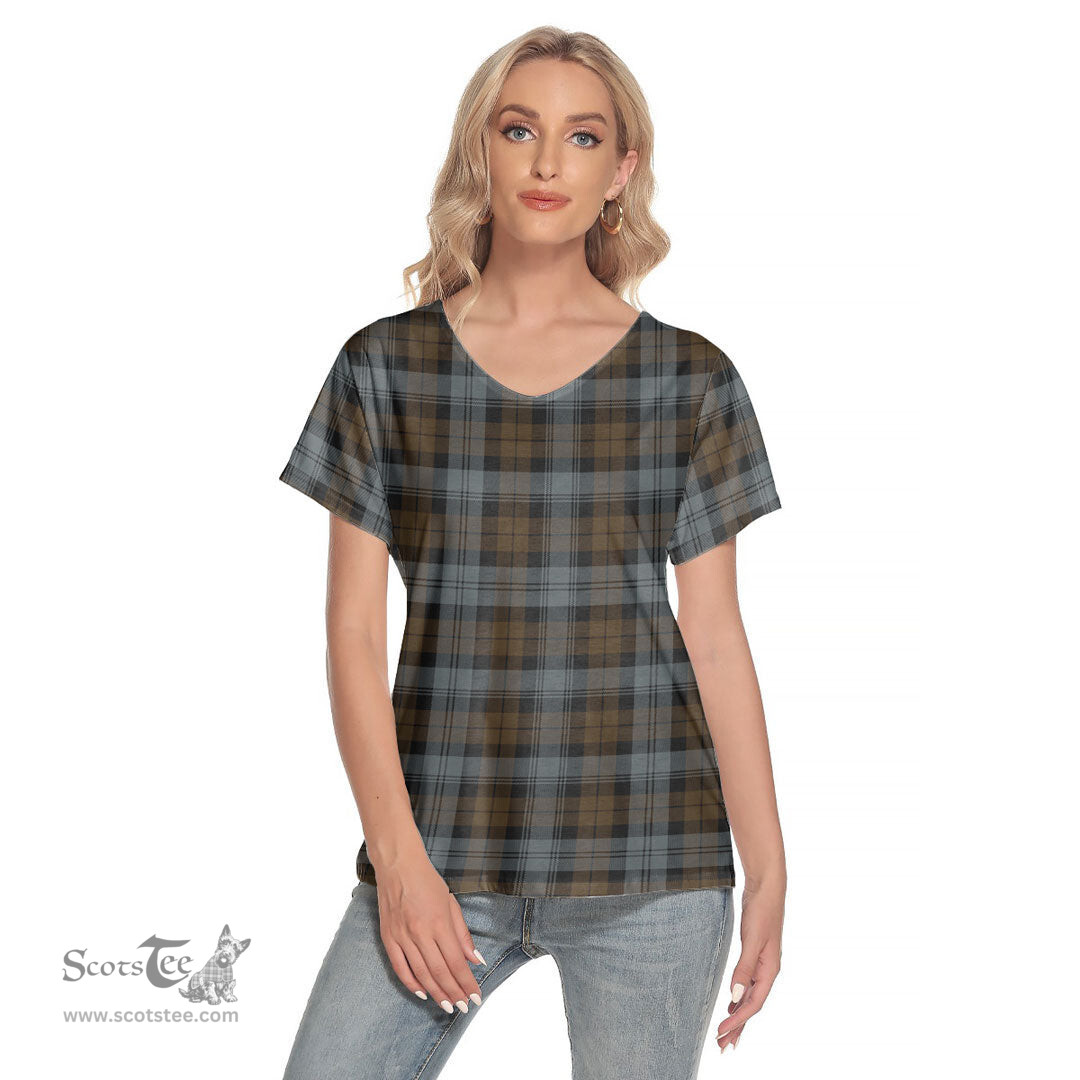 ScotsTee Shop Scottish BlackWatch Weathered Clan Tartan Womens V Neck T Shirt