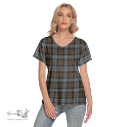 ScotsTee Shop Scottish BlackWatch Weathered Clan Tartan Womens V Neck T Shirt