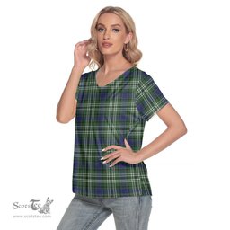 ScotsTee Shop Scottish Blyth Clan Tartan Womens V Neck T Shirt