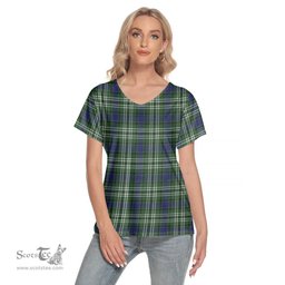 ScotsTee Shop Scottish Blyth Clan Tartan Womens V Neck T Shirt