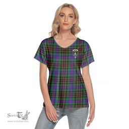 ScotsTee Shop Scottish Brodie Hunting Modern Clan Crest Tartan Womens V Neck T Shirt